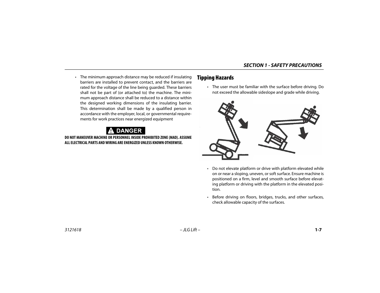 Tipping hazards, Tipping hazards -7 | JLG 450A_AJ Series II Operator Manual User Manual | Page 17 / 126