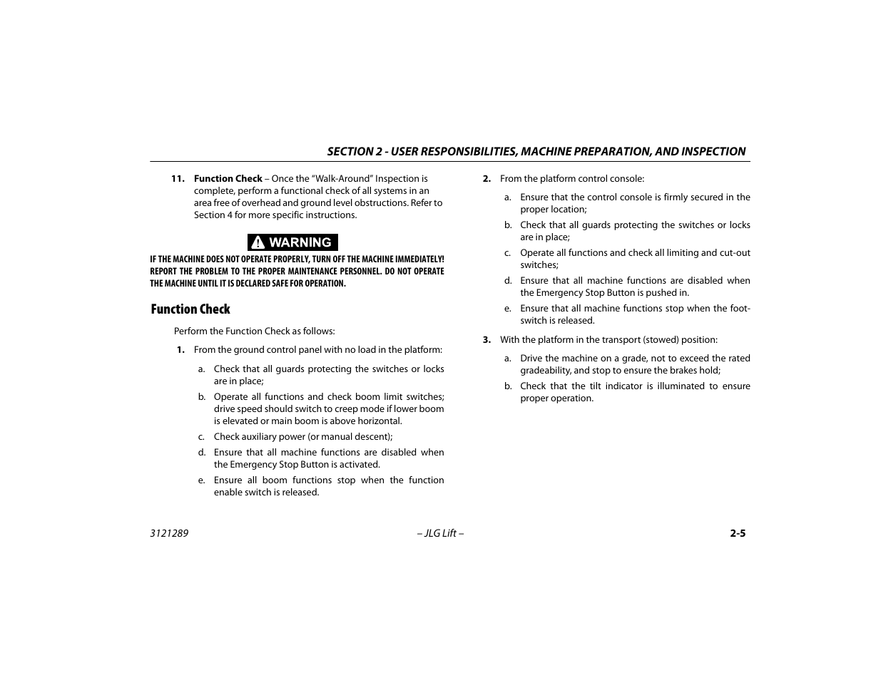 Function check, Function check -5 | JLG 450A_AJ Series II Operator Manual User Manual | Page 29 / 126