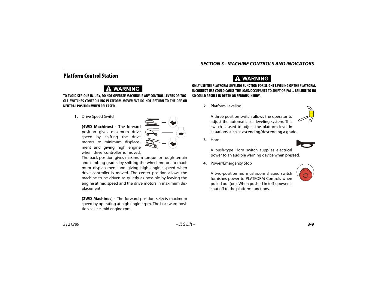 Platform control station, Platform control station -9 | JLG 450A_AJ Series II Operator Manual User Manual | Page 45 / 126