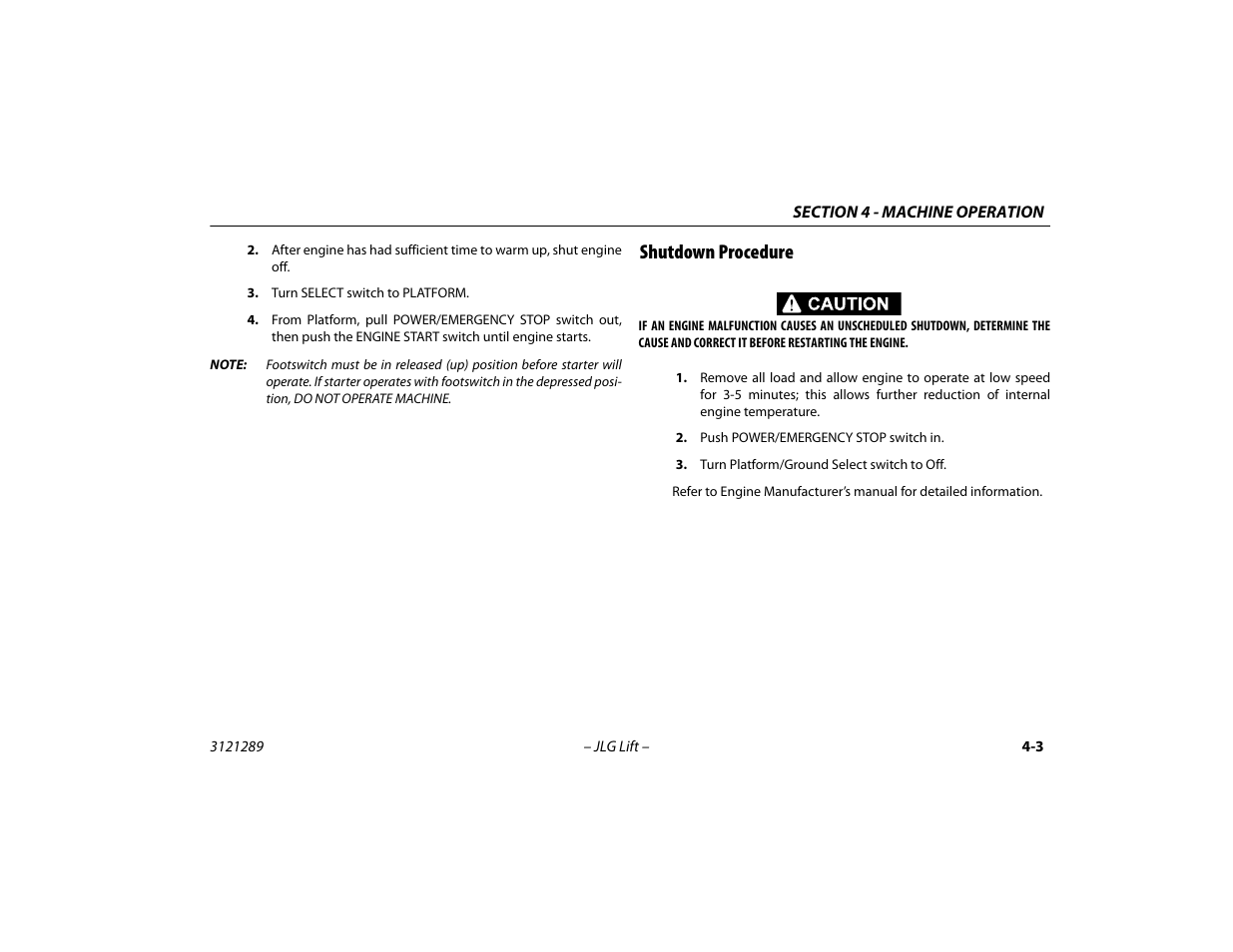 Shutdown procedure, Shutdown procedure -3 | JLG 450A_AJ Series II Operator Manual User Manual | Page 57 / 126