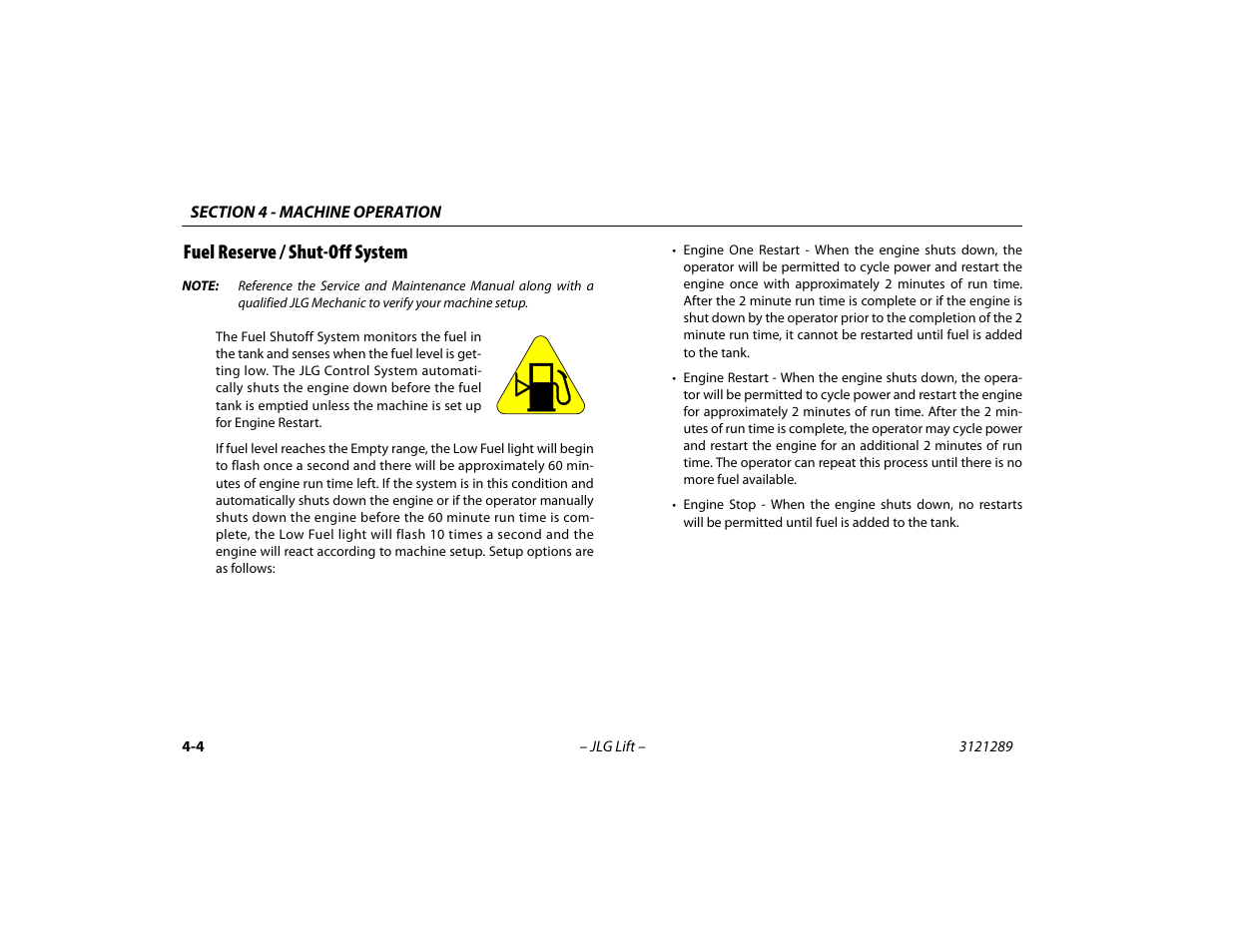 Fuel reserve / shut-off system, Fuel reserve / shut-off system -4 | JLG 450A_AJ Series II Operator Manual User Manual | Page 58 / 126