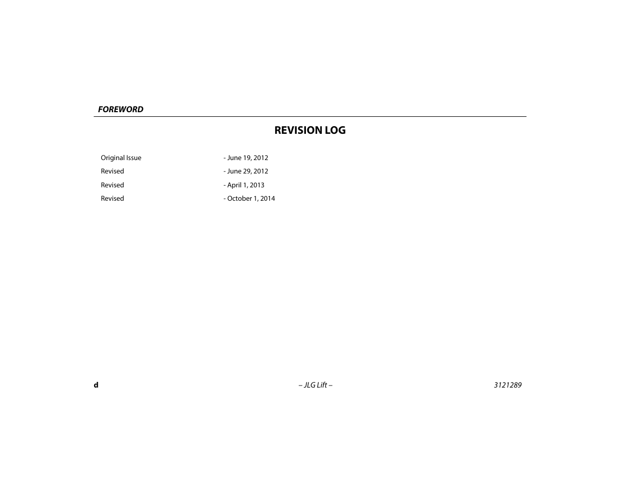 Revision log | JLG 450A_AJ Series II Operator Manual User Manual | Page 6 / 126