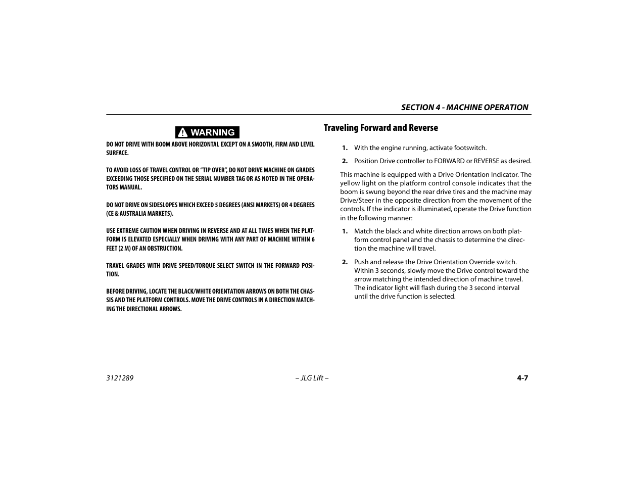 Traveling forward and reverse, Traveling forward and reverse -7 | JLG 450A_AJ Series II Operator Manual User Manual | Page 61 / 126