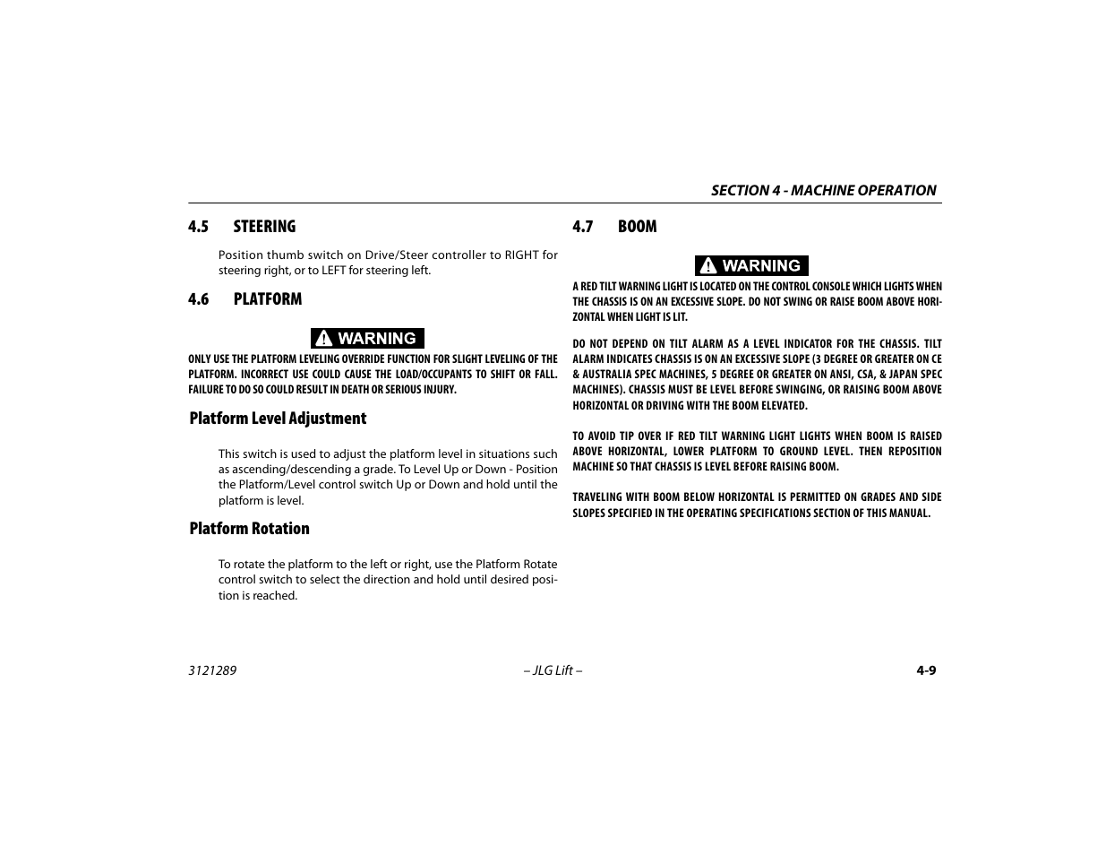 5 steering, 6 platform, Platform level adjustment | Platform rotation, 7 boom, Steering -9, Platform -9, Platform level adjustment -9 platform rotation -9, Boom -9 | JLG 450A_AJ Series II Operator Manual User Manual | Page 63 / 126