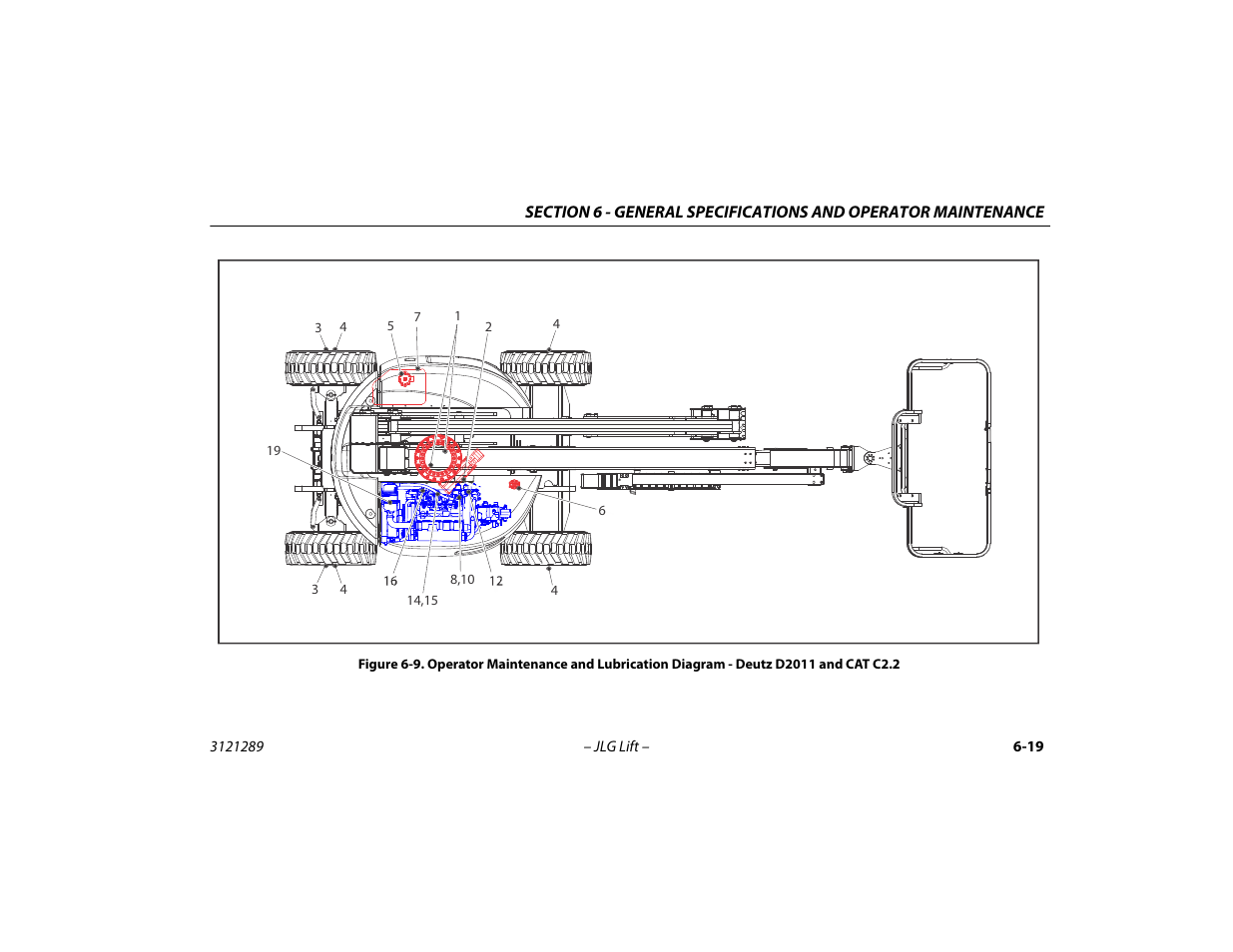 Operator maintenance and lubrication diagram, Deutz d2011 and cat c2.2 -19 | JLG 450A_AJ Series II Operator Manual User Manual | Page 99 / 126
