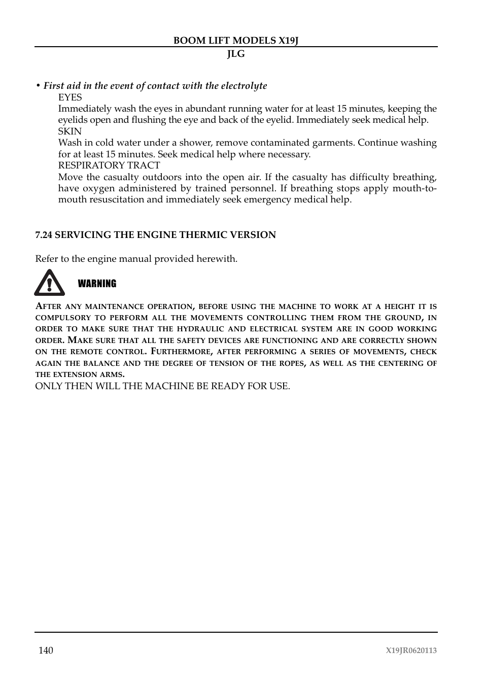 Attenzione | JLG X19J Operator Manual User Manual | Page 144 / 177