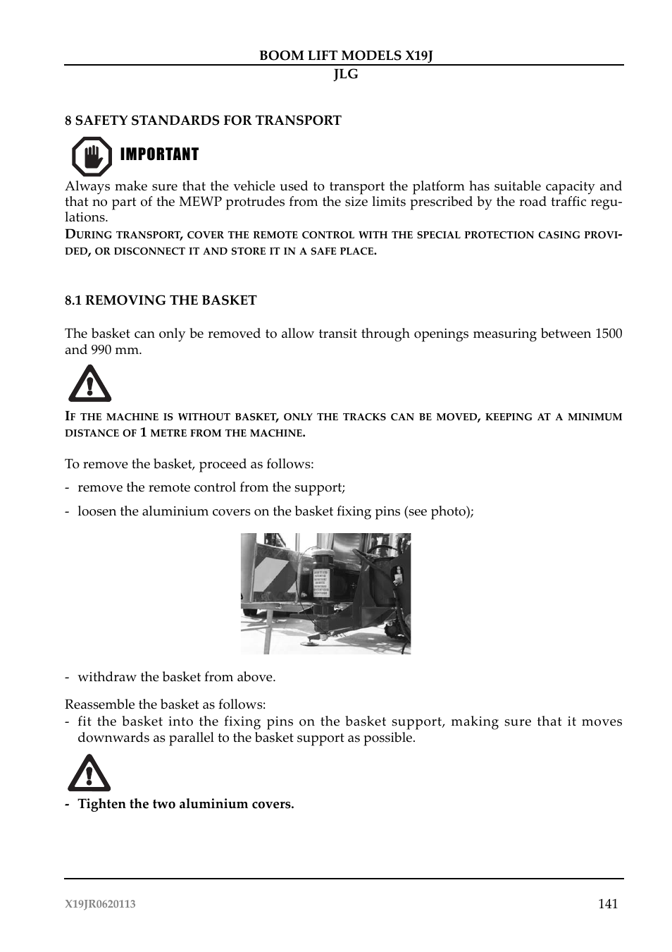 Importante, Important | JLG X19J Operator Manual User Manual | Page 145 / 177