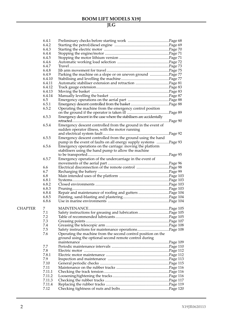 JLG X19J Operator Manual User Manual | Page 6 / 177