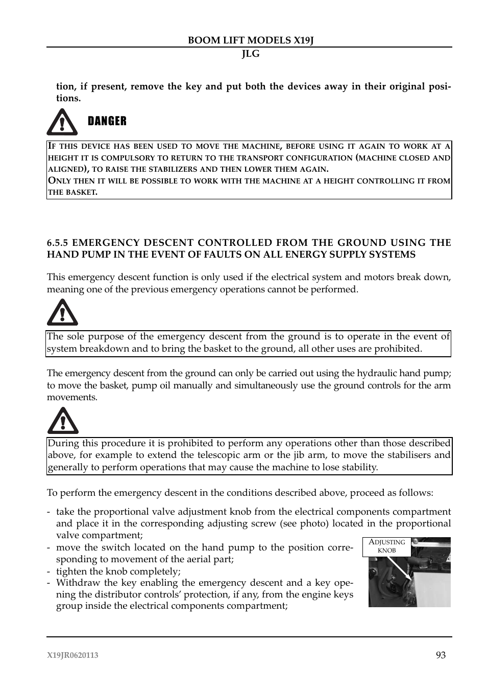 Pericolo, Danger | JLG X19J Operator Manual User Manual | Page 97 / 177