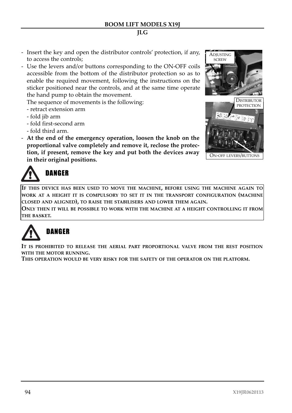 Pericolo, Danger | JLG X19J Operator Manual User Manual | Page 98 / 177