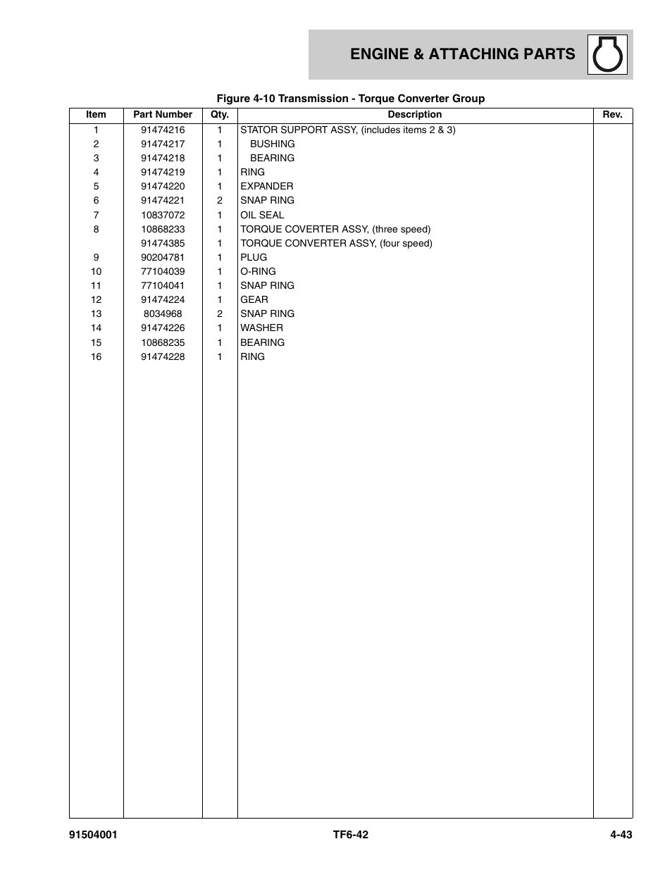 Engine & attaching parts | JLG TF6-42 Parts Manual User Manual | Page 123 / 516