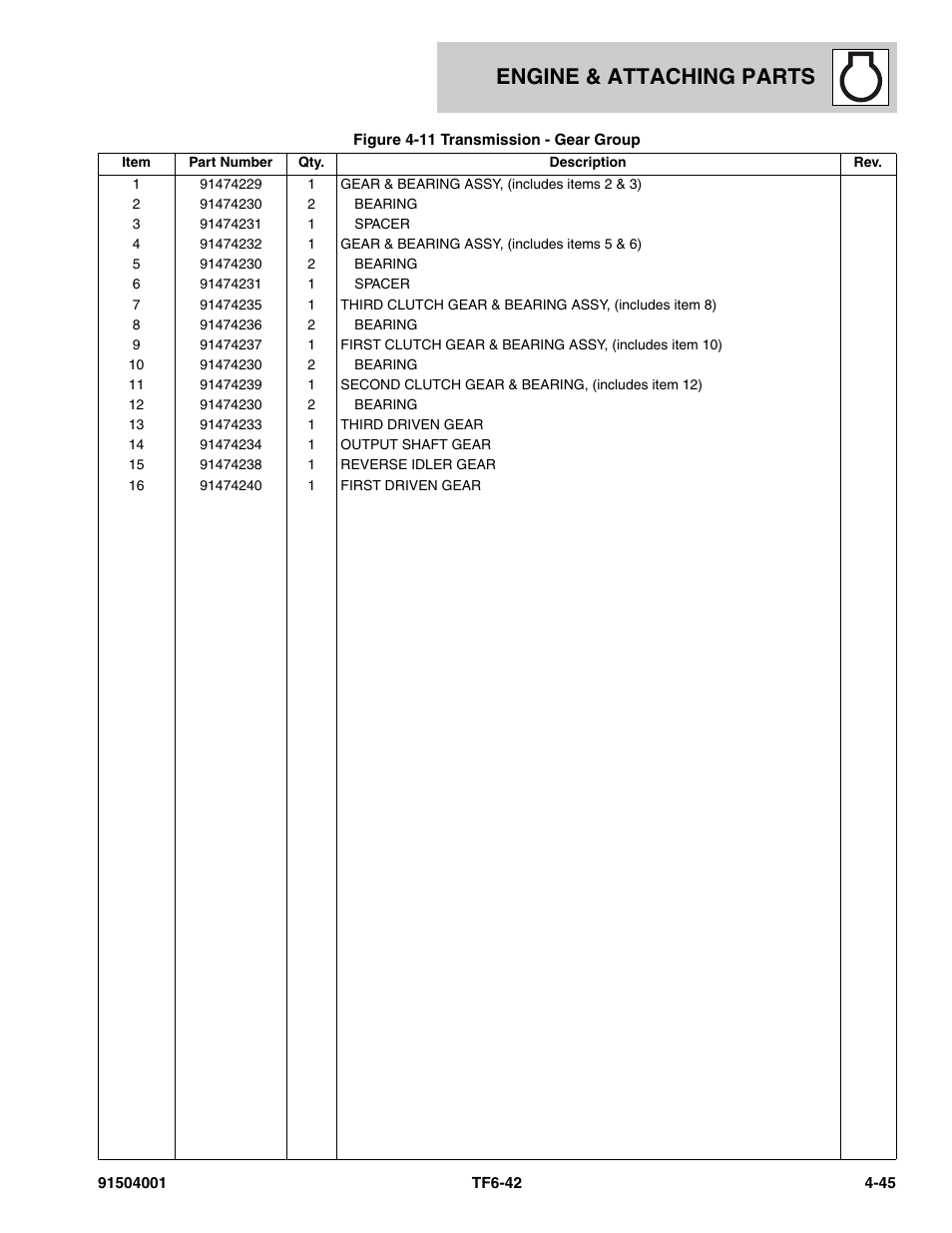Engine & attaching parts | JLG TF6-42 Parts Manual User Manual | Page 125 / 516