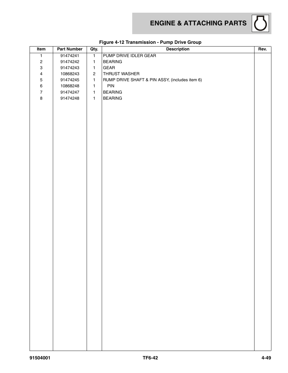 Engine & attaching parts | JLG TF6-42 Parts Manual User Manual | Page 129 / 516