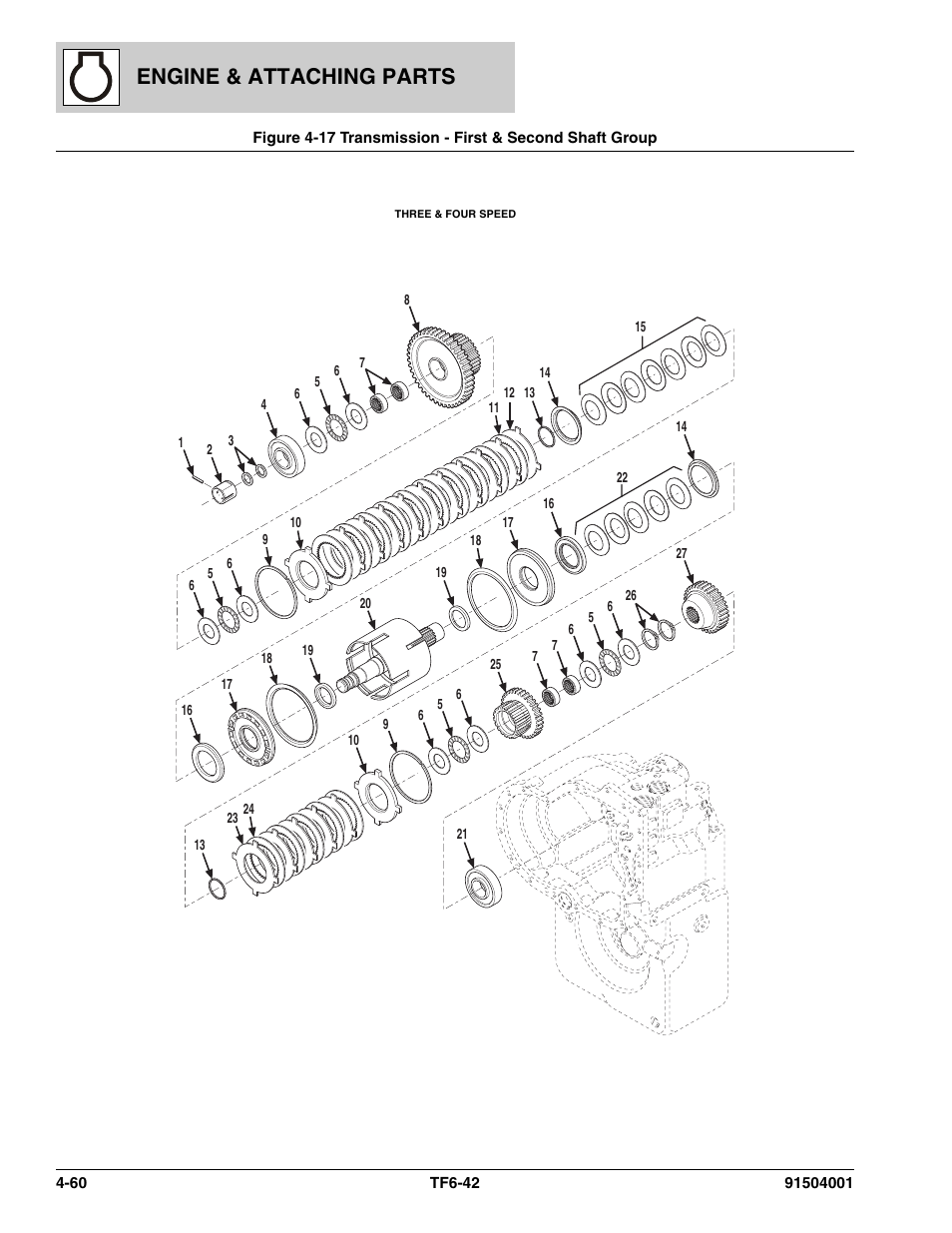 Transmission - first & second shaft group -60, Engine & attaching parts | JLG TF6-42 Parts Manual User Manual | Page 140 / 516