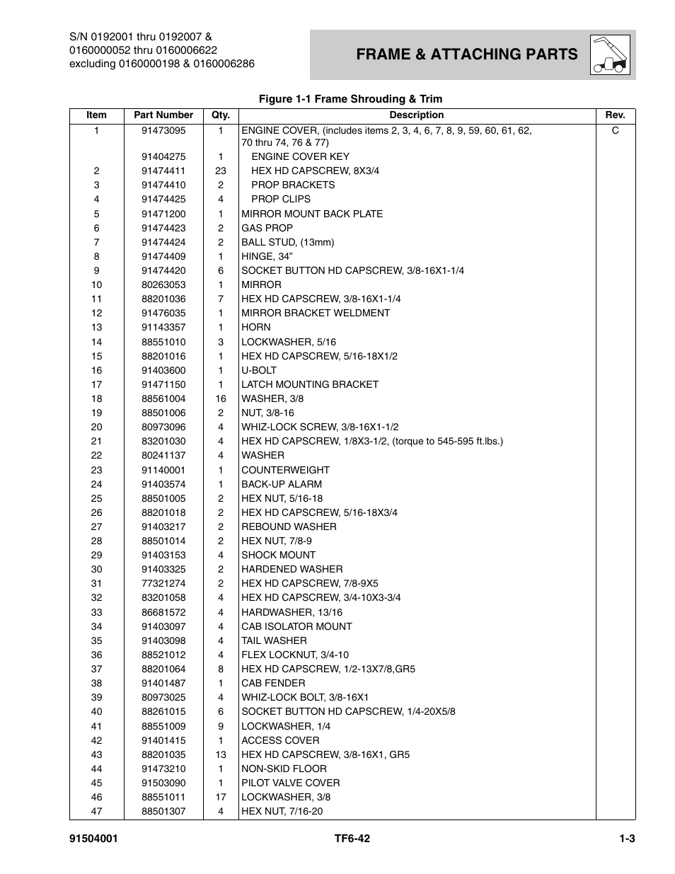 Frame & attaching parts | JLG TF6-42 Parts Manual User Manual | Page 17 / 516