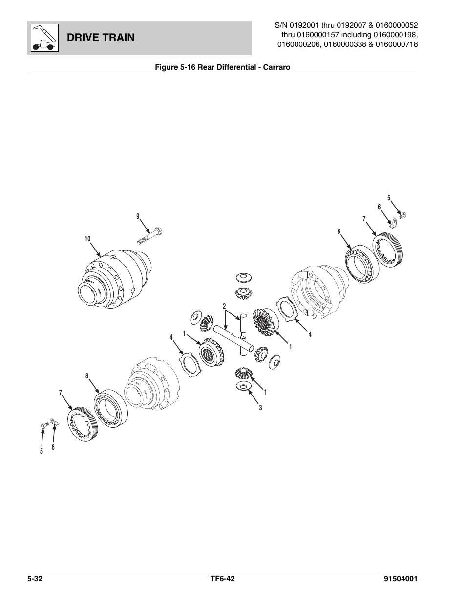 Figure 5-16 rear differential - carraro, Rear differential - carraro -32, Al, (see figure 5-16 for details) | Drive train | JLG TF6-42 Parts Manual User Manual | Page 184 / 516
