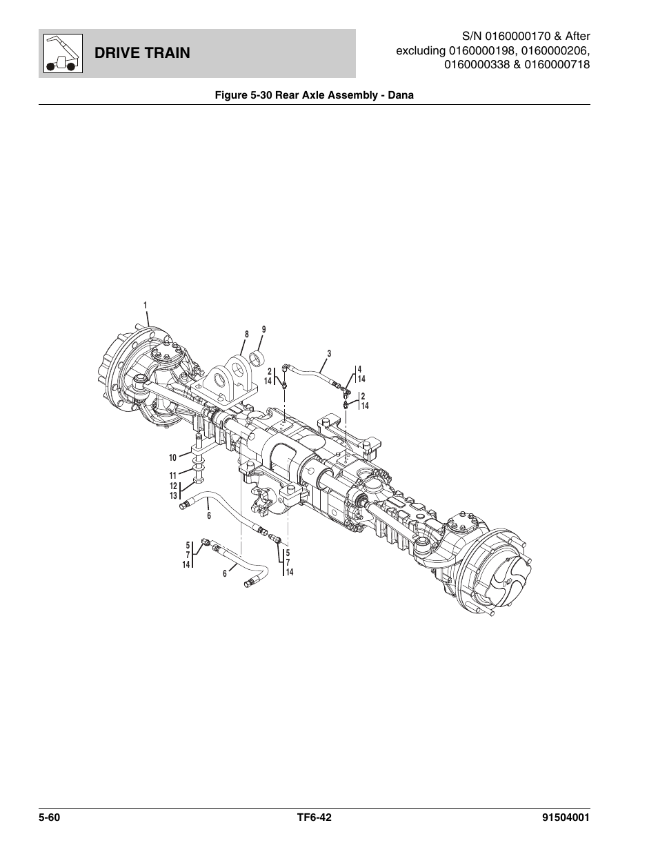 Figure 5-30 rear axle assembly - dana, Rear axle assembly - dana -60, Drive train | JLG TF6-42 Parts Manual User Manual | Page 212 / 516