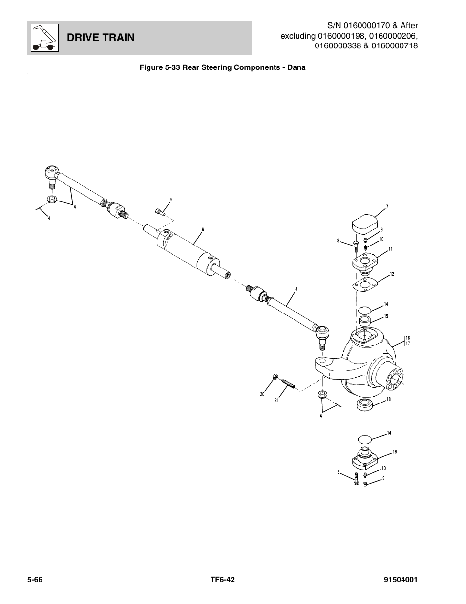 Figure 5-33 rear steering components - dana, Rear steering components - dana -66, Steering components, (see figure 5-33 for details) | Drive train | JLG TF6-42 Parts Manual User Manual | Page 218 / 516