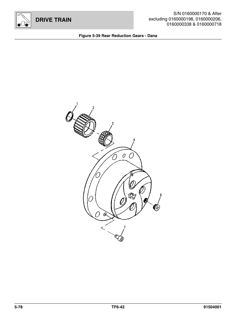 Figure 5-39 rear reduction gears - dana, Rear reduction gears - dana -78, Reduction gears, (see figure 5-39 for details) | Drive train | JLG TF6-42 Parts Manual User Manual | Page 230 / 516