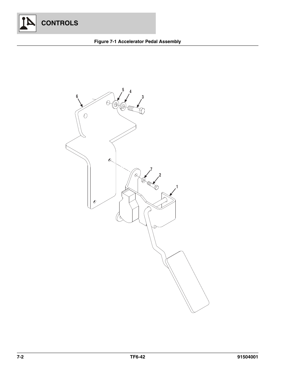 Figure 7-1 accelerator pedal assembly, Accelerator pedal assembly -2, Controls | JLG TF6-42 Parts Manual User Manual | Page 260 / 516