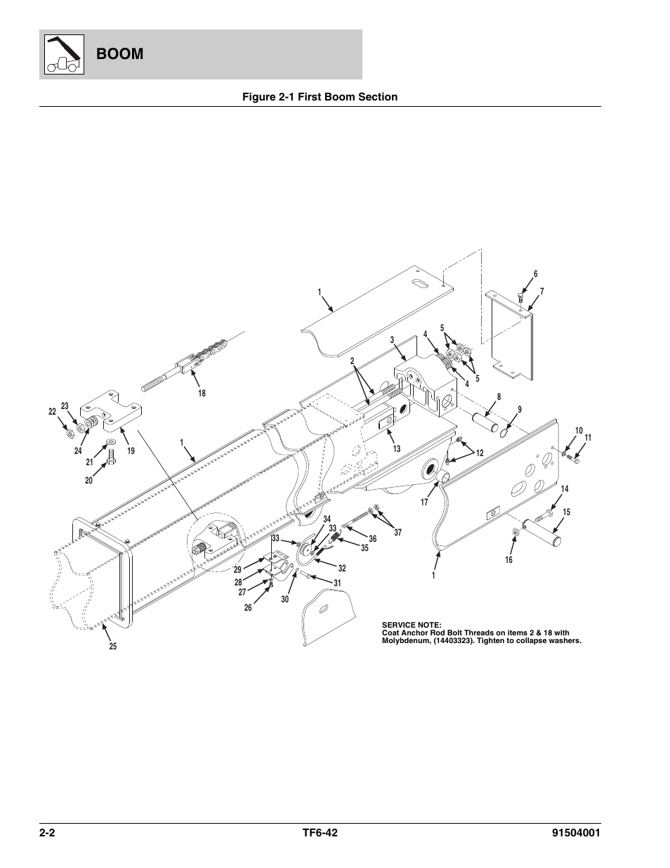 Figure 2-1 first boom section, First boom section -2, Boom | JLG TF6-42 Parts Manual User Manual | Page 30 / 516