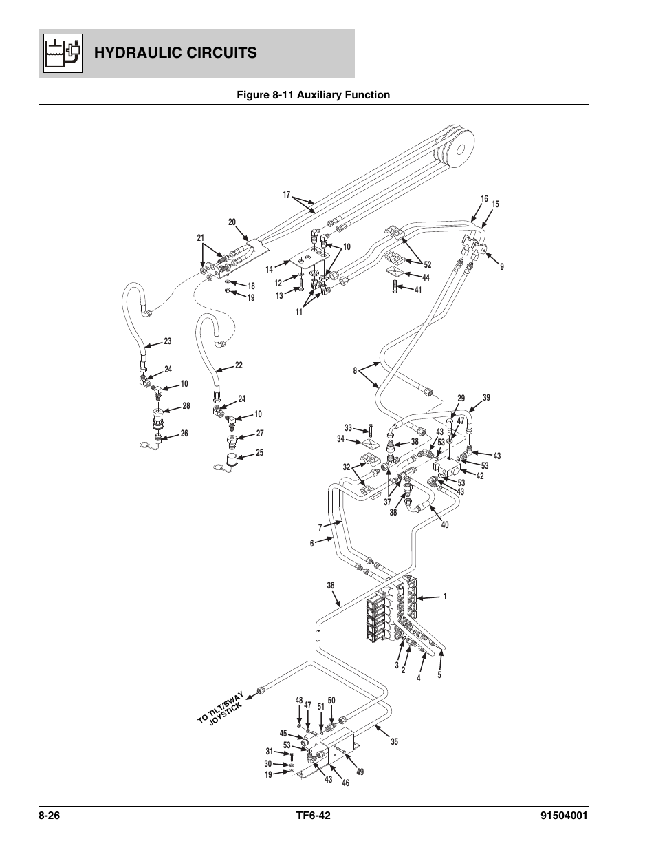 Figure 8-11 auxiliary function, Auxiliary function -26, Assy, (see figure 8-11 for details) | Hydraulic circuits | JLG TF6-42 Parts Manual User Manual | Page 308 / 516