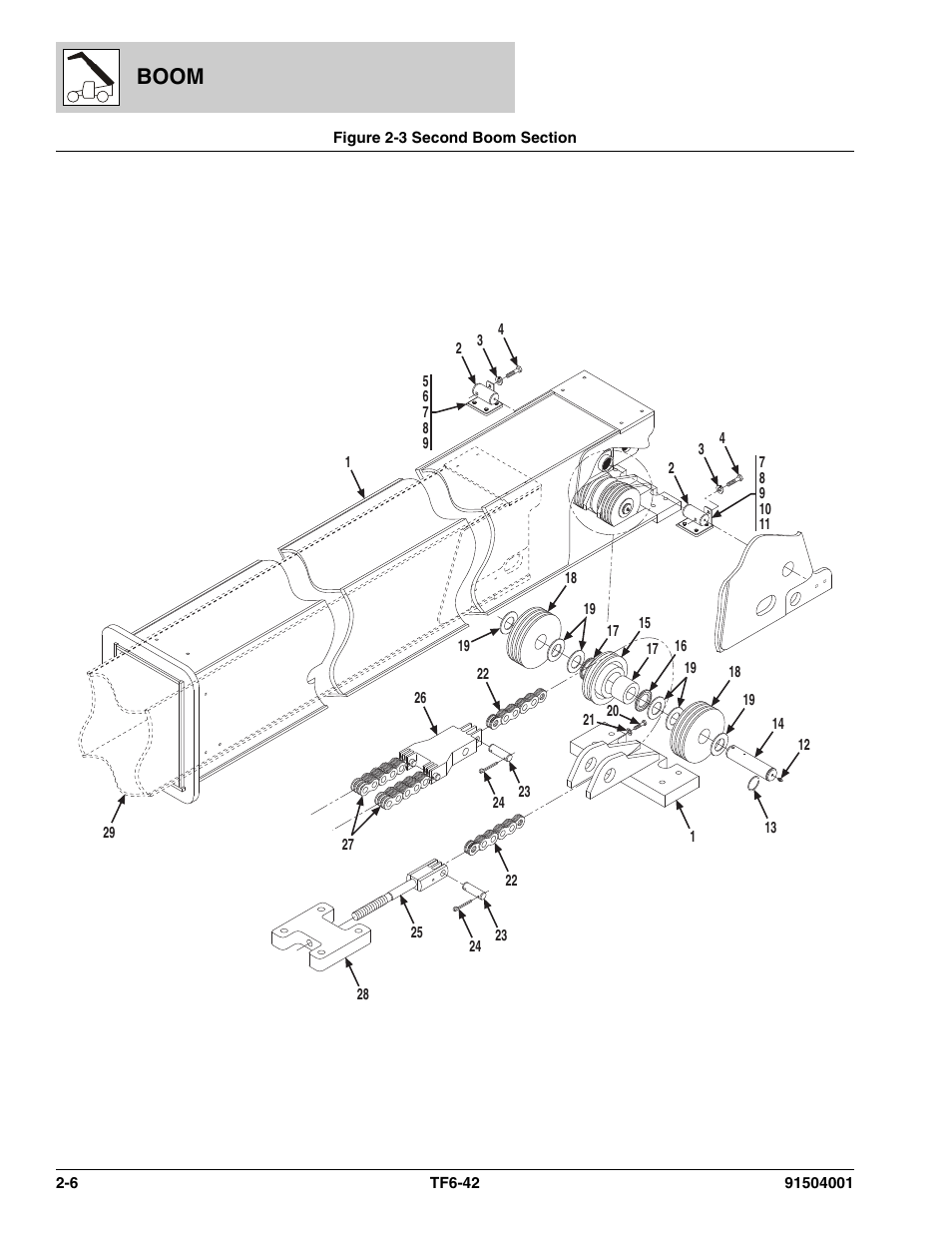 Figure 2-3 second boom section, Second boom section -6, See figure 2-3 | Section, (see figure 2-3 for details), Boom | JLG TF6-42 Parts Manual User Manual | Page 34 / 516
