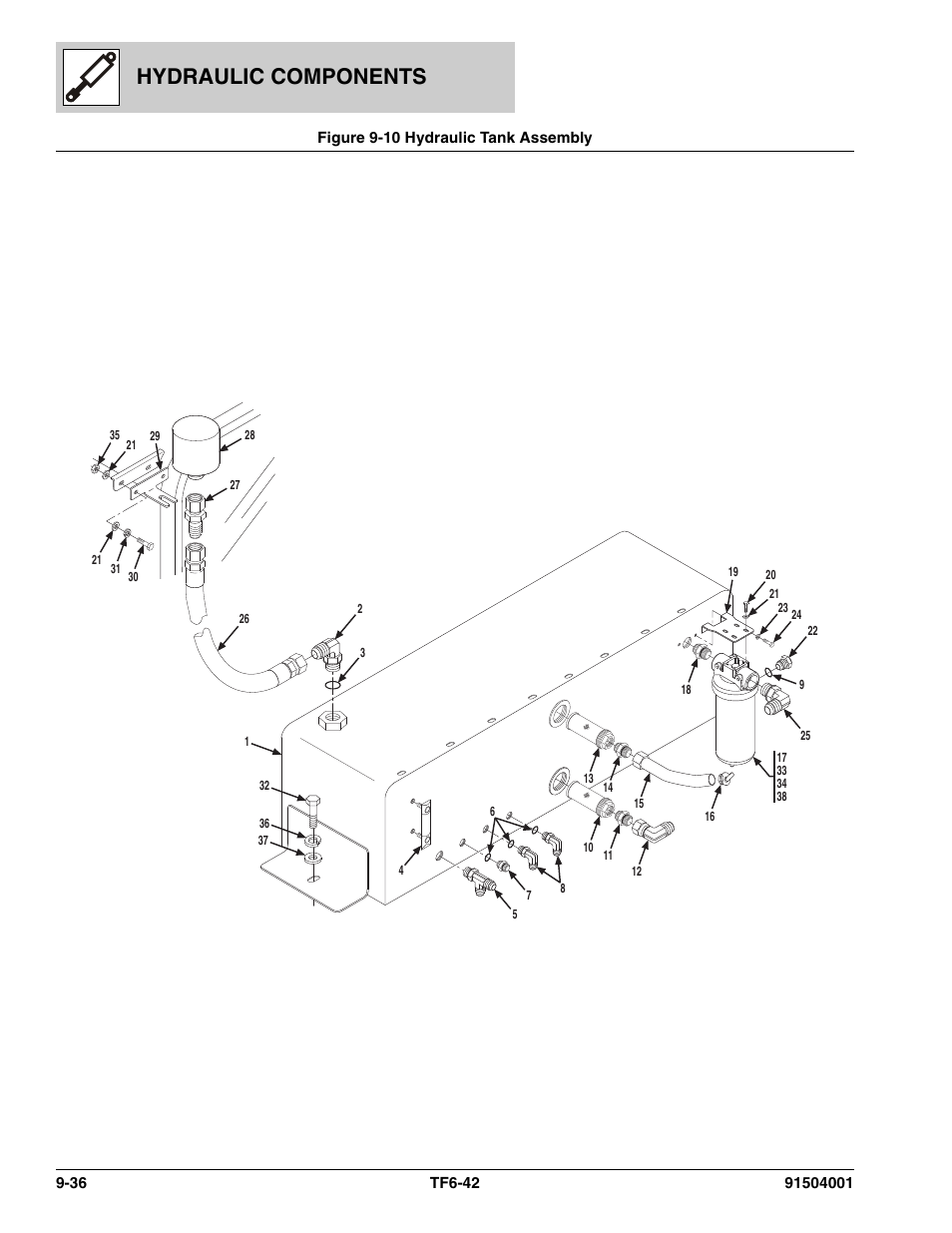 Figure 9-10 hydraulic tank assembly, Hydraulic tank assembly -36, Nk assy, (see figure 9-10 for details) | Nk, (see figure 9-10 for details), Hydraulic components | JLG TF6-42 Parts Manual User Manual | Page 352 / 516