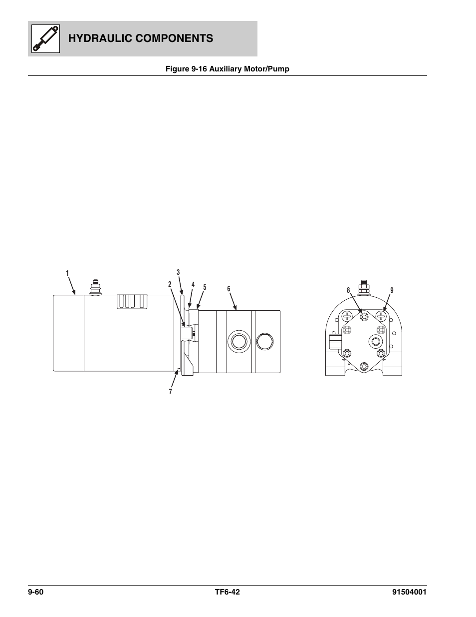 Figure 9-16 auxiliary motor/pump, Auxiliary motor/pump -60, See figure 9-16 for details) | Hydraulic components | JLG TF6-42 Parts Manual User Manual | Page 376 / 516