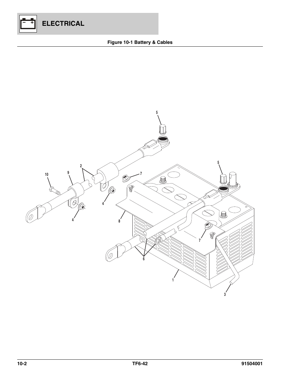 Figure 10-1 battery & cables, Battery & cables -2, Cable, (see figure 10-1 for details) | Y cable, (see figure 10-1 for details), Electrical | JLG TF6-42 Parts Manual User Manual | Page 394 / 516