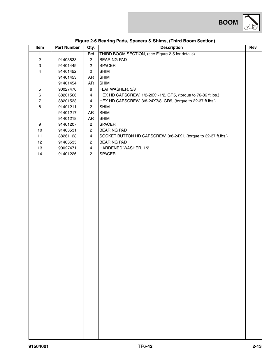 Boom | JLG TF6-42 Parts Manual User Manual | Page 41 / 516