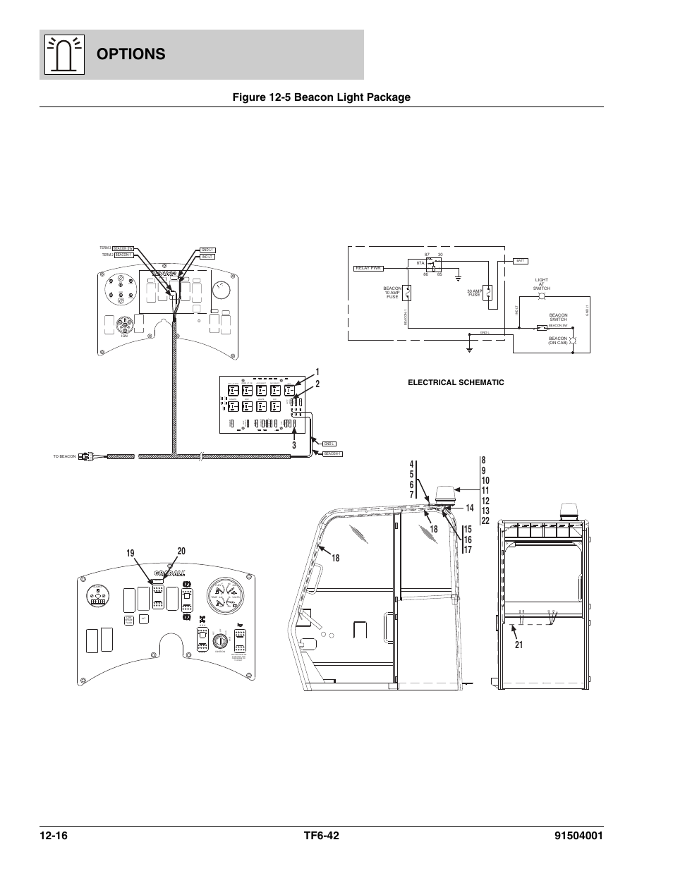 Figure 12-5 beacon light package, Beacon light package -16, Options | Beacon, Ign acc bat b at ign st, Sl_swa | JLG TF6-42 Parts Manual User Manual | Page 446 / 516