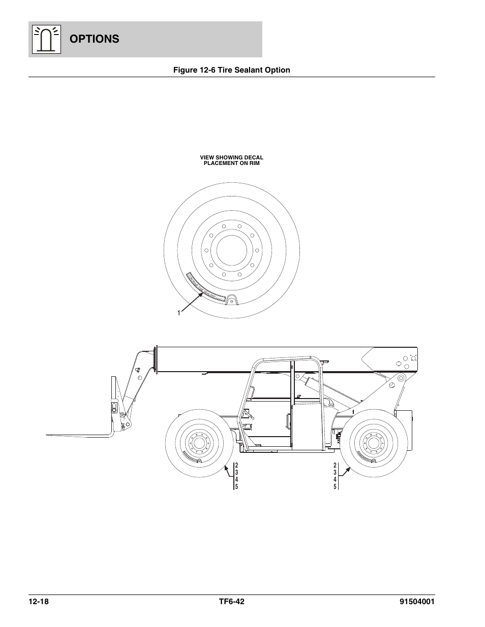 Figure 12-6 tire sealant option, Tire sealant option -18, Options | JLG TF6-42 Parts Manual User Manual | Page 448 / 516