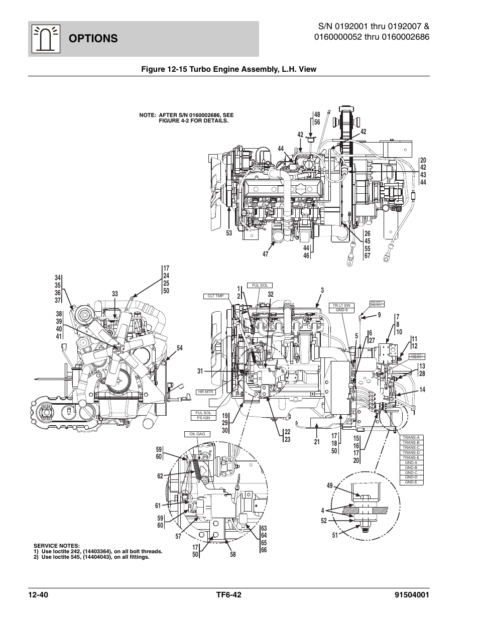 Figure 12-15 turbo engine assembly, l.h. view, Turbo engine assembly, l.h. view -40, See figure 12-15 thr | Options | JLG TF6-42 Parts Manual User Manual | Page 470 / 516