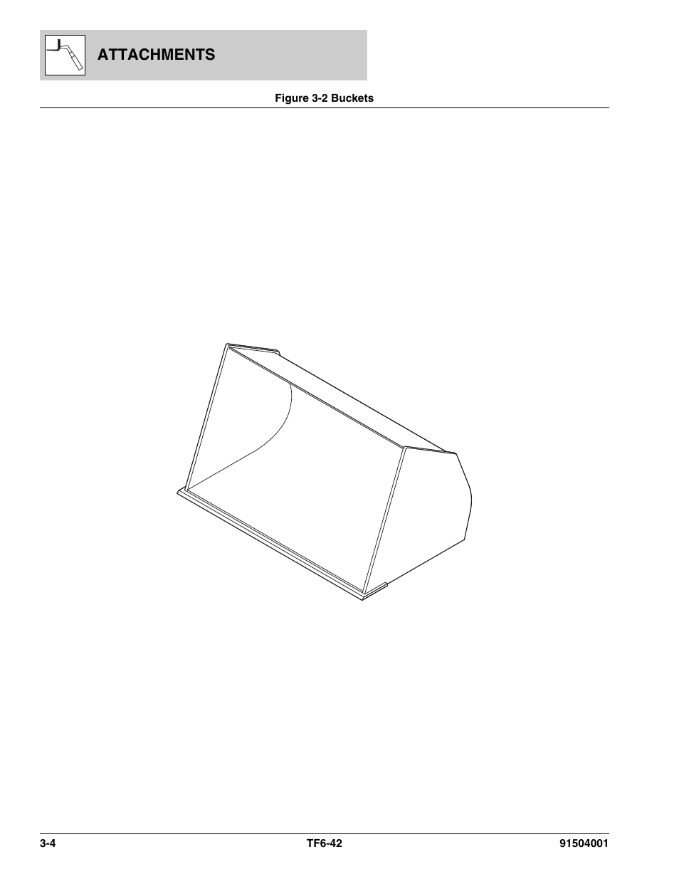 Figure 3-2 buckets, Buckets -4, Attachments | JLG TF6-42 Parts Manual User Manual | Page 50 / 516