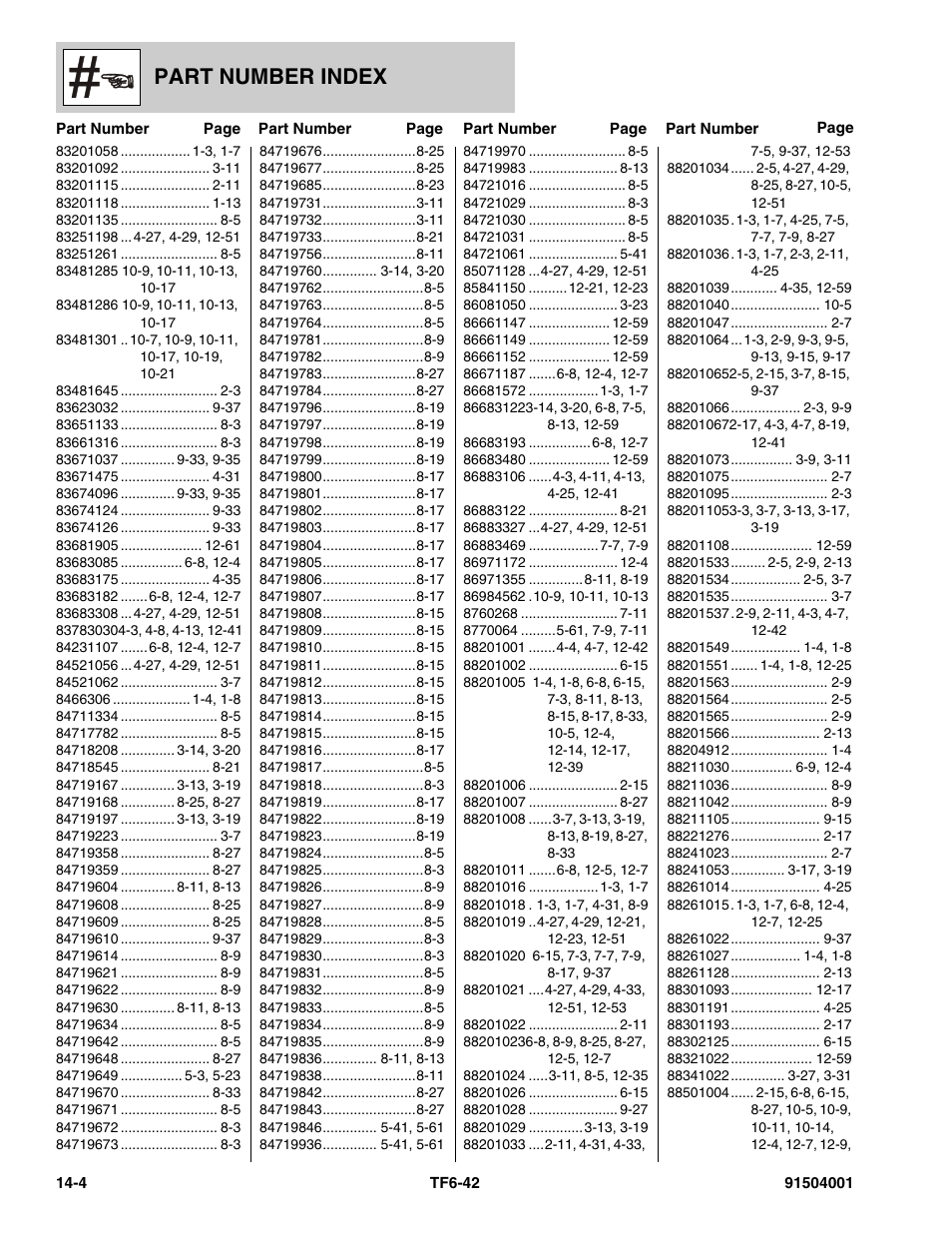 Part number index | JLG TF6-42 Parts Manual User Manual | Page 506 / 516