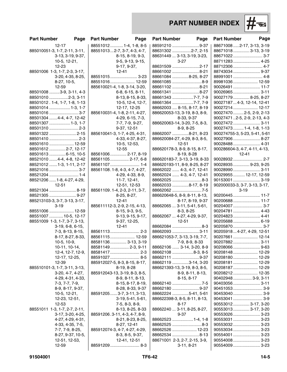 Part number index | JLG TF6-42 Parts Manual User Manual | Page 507 / 516