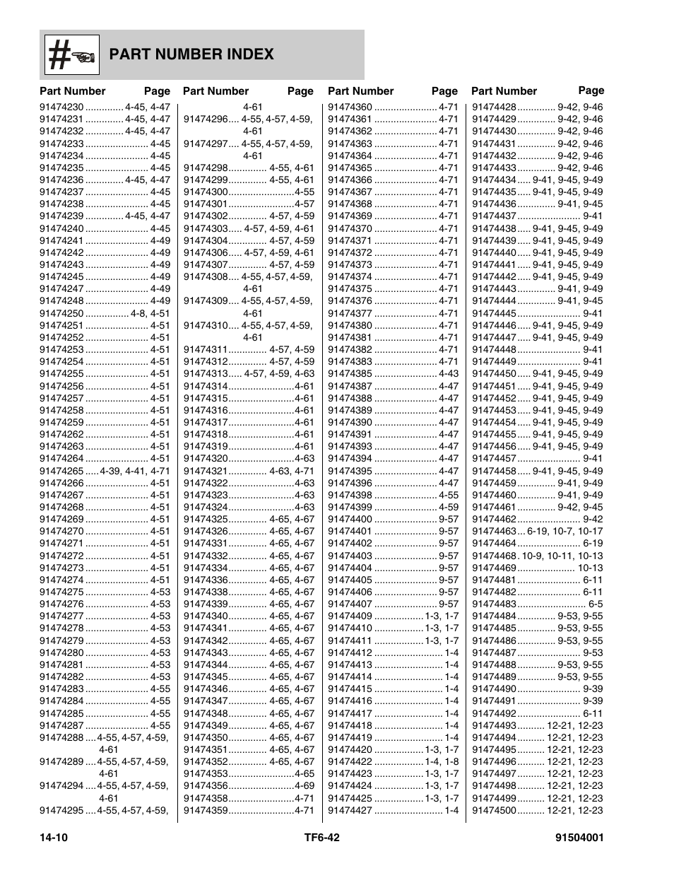 Part number index | JLG TF6-42 Parts Manual User Manual | Page 512 / 516