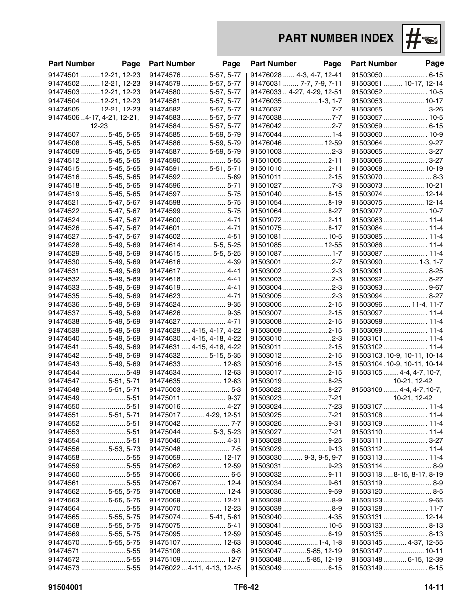Part number index | JLG TF6-42 Parts Manual User Manual | Page 513 / 516