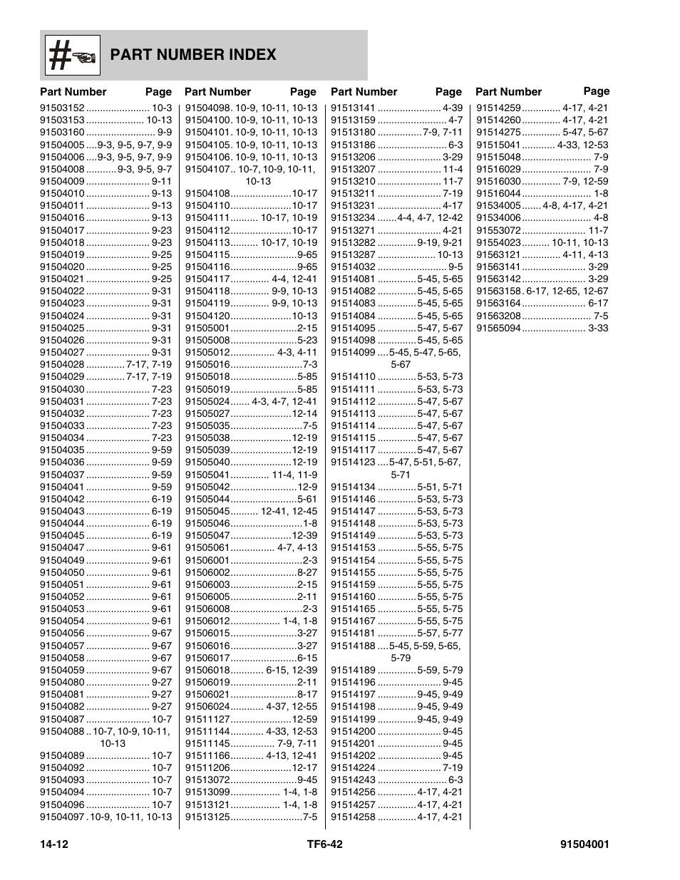 Part number index | JLG TF6-42 Parts Manual User Manual | Page 514 / 516