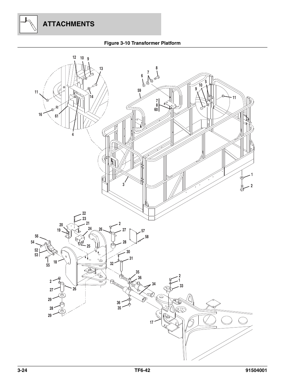 Figure 3-10 transformer platform, Transformer platform -24, Attachments | JLG TF6-42 Parts Manual User Manual | Page 70 / 516