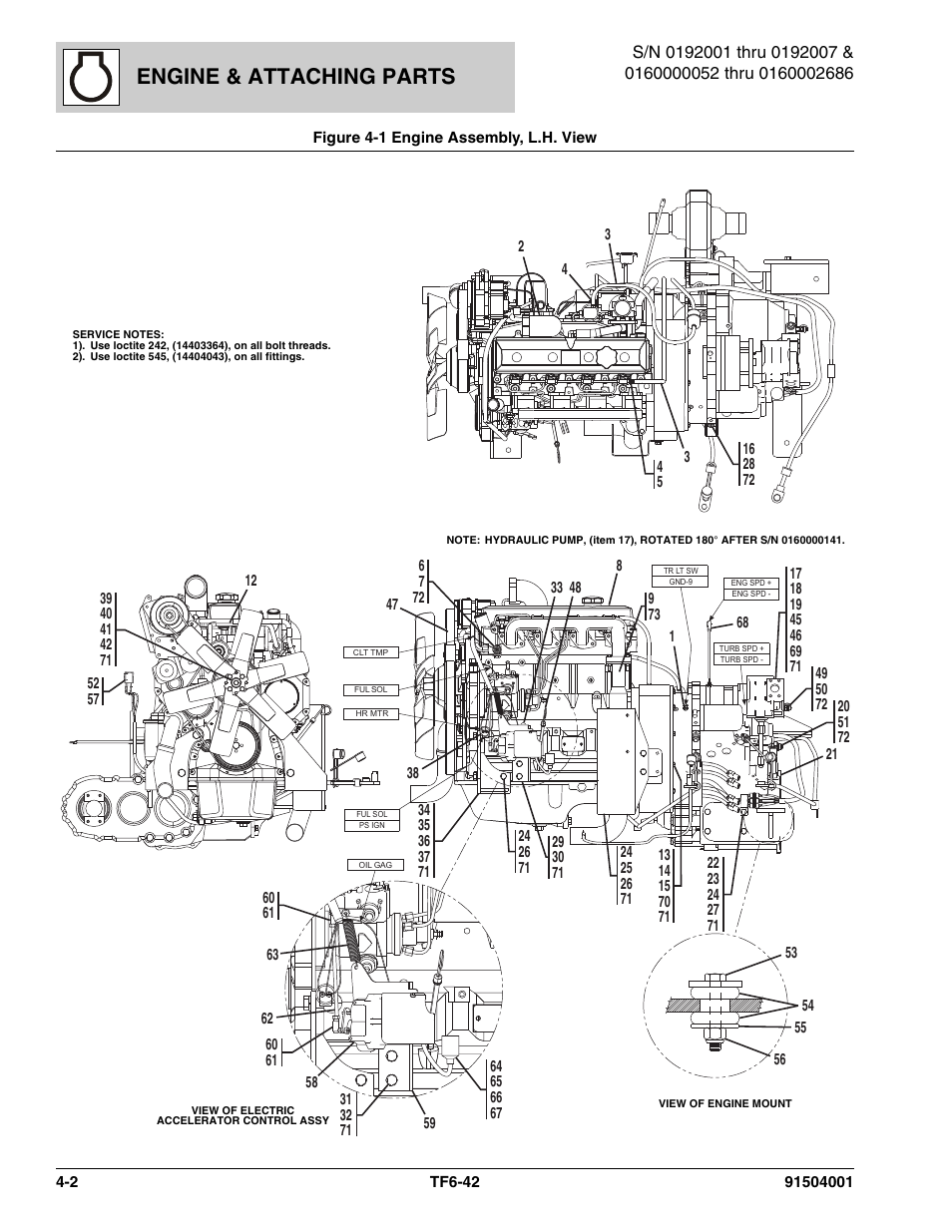 Figure 4-1 engine assembly, l.h. view, Engine assembly, l.h. view -2, Engine & attaching parts | JLG TF6-42 Parts Manual User Manual | Page 82 / 516
