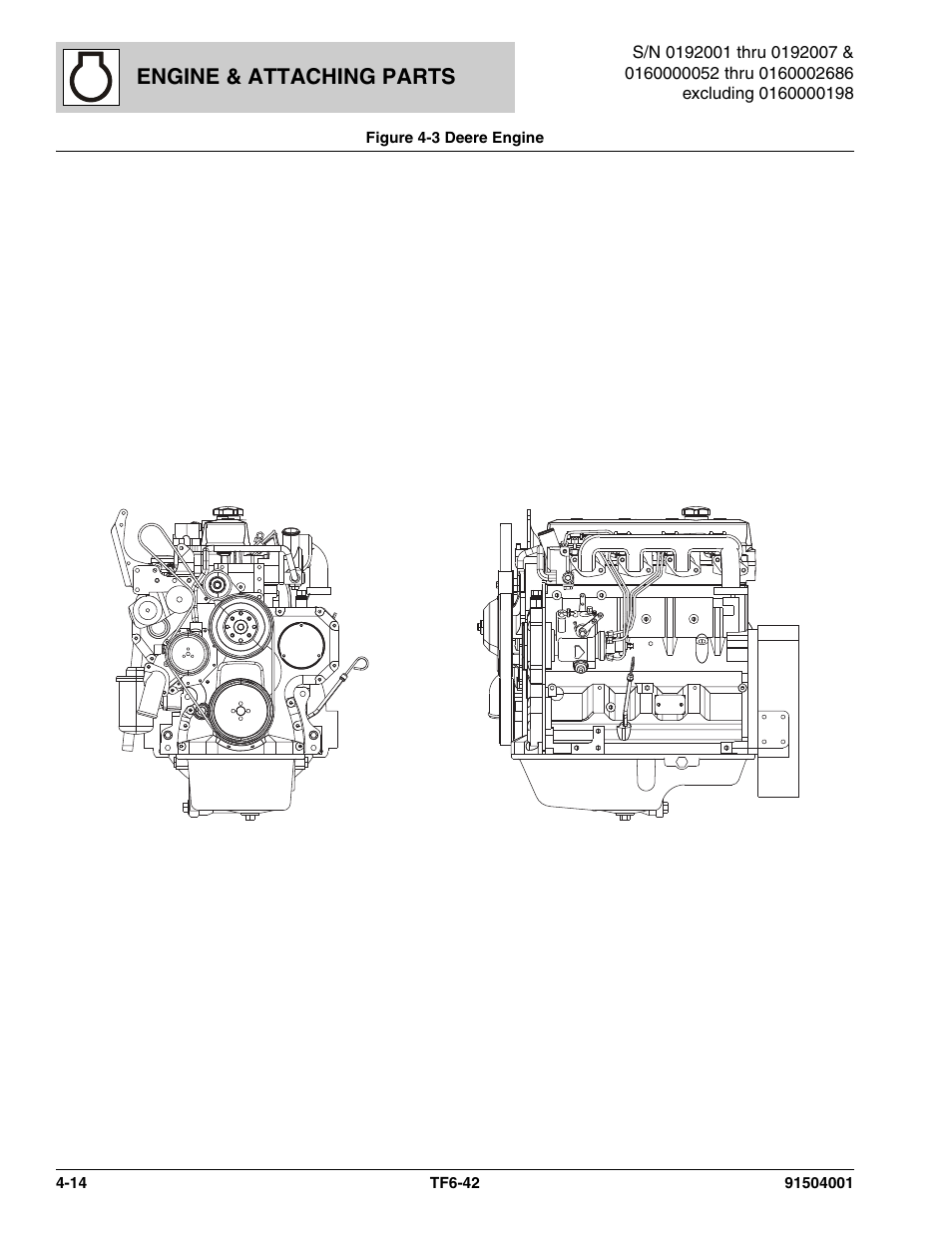 Figure 4-3 deere engine, Deere engine -14, Deere engine, (see figure 4-3 for details) | Engine & attaching parts | JLG TF6-42 Parts Manual User Manual | Page 94 / 516