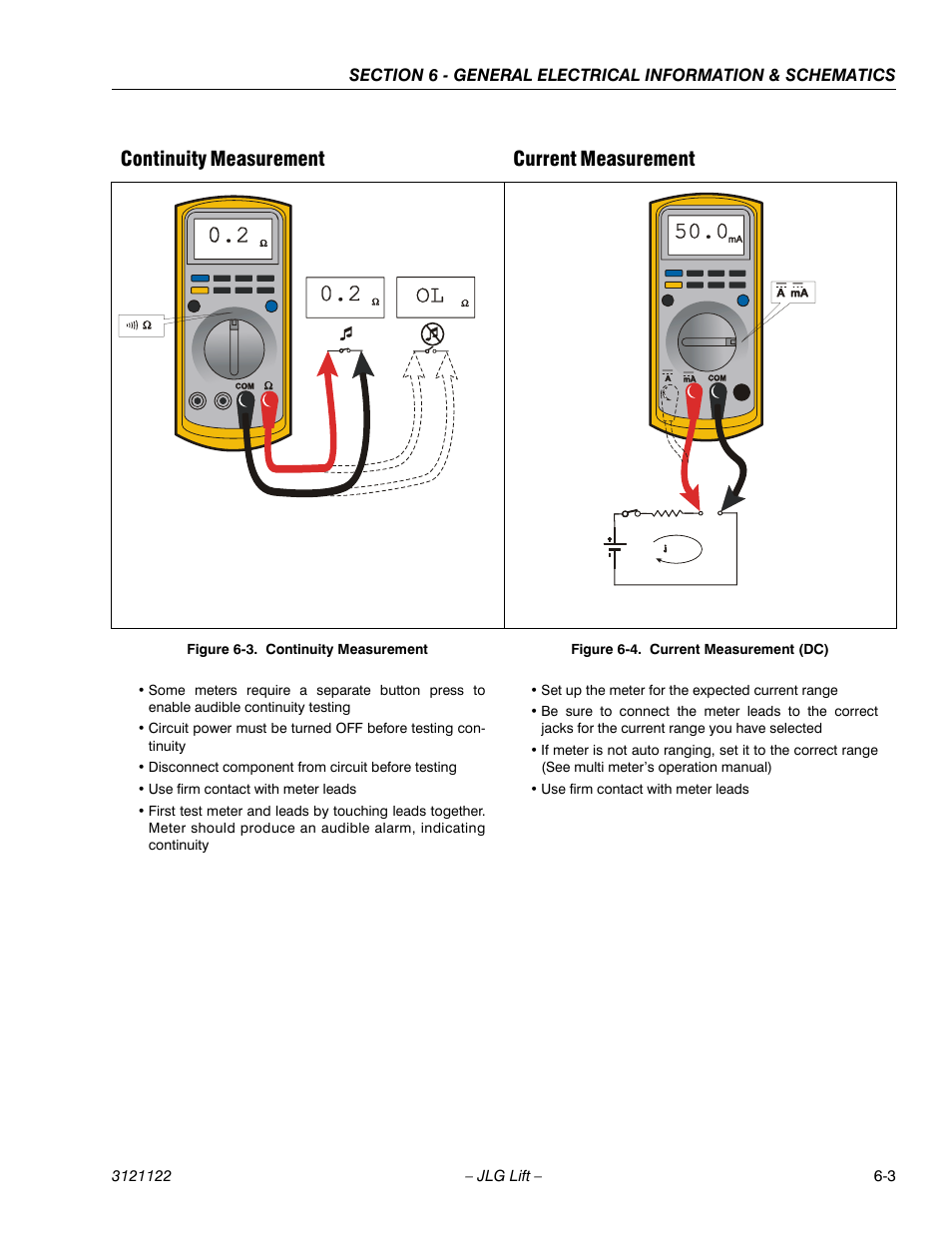 Continuity measurement -3, Current measurement (dc) -3, Continuity measurement current measurement | JLG M4069 ANSI Service Manual User Manual | Page 125 / 150