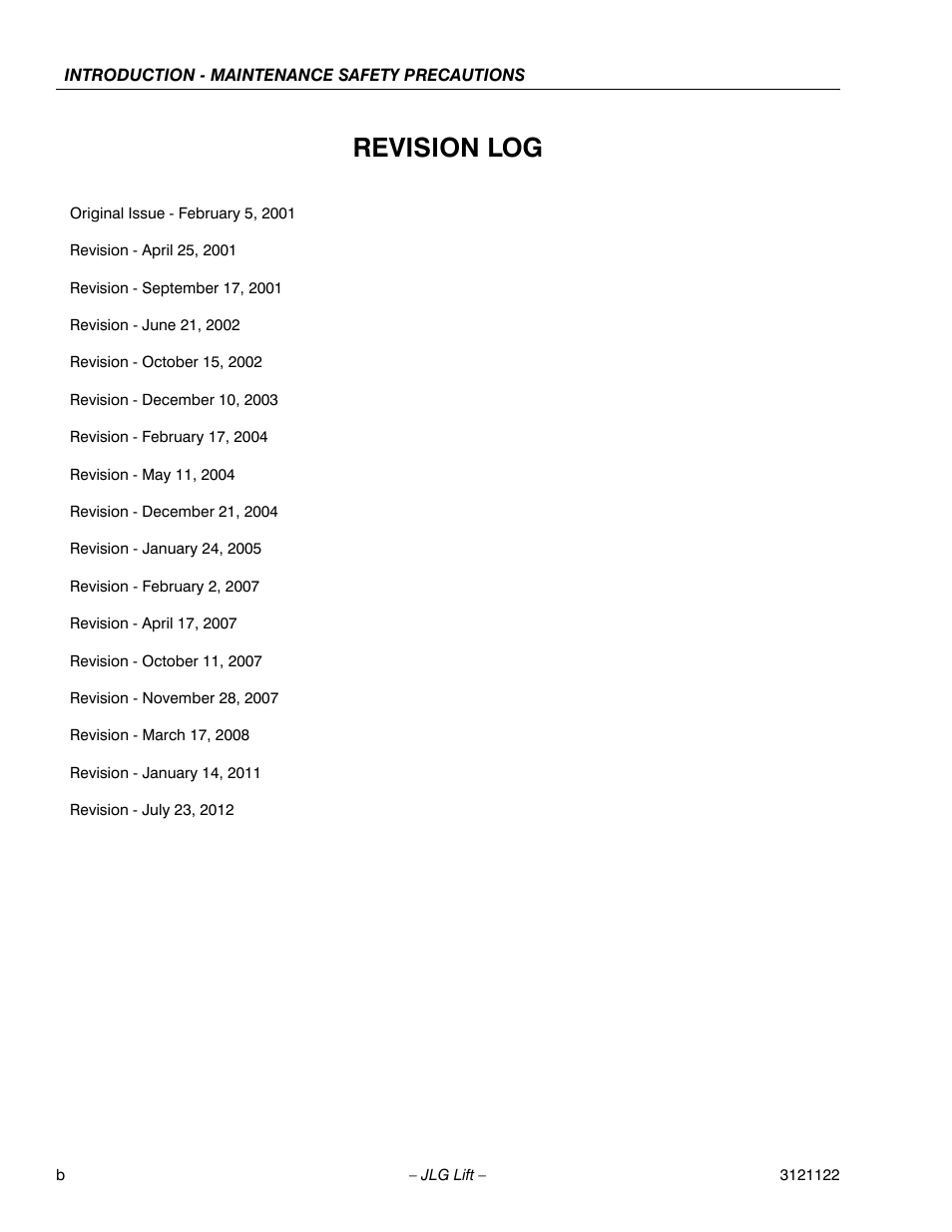Revision log | JLG M4069 ANSI Service Manual User Manual | Page 4 / 150