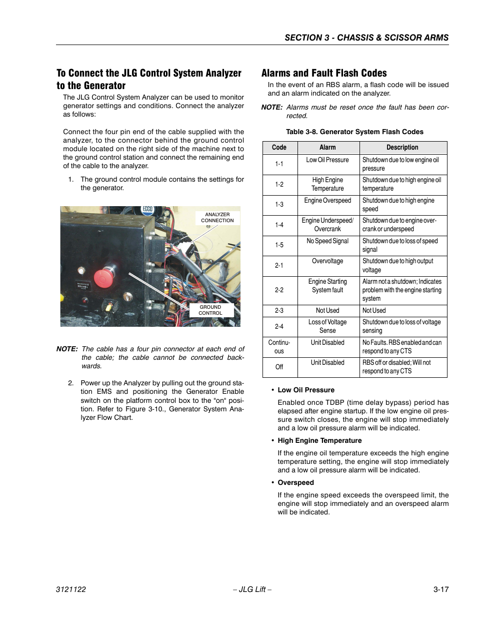 Alarms and fault flash codes, Generator system flash codes -17 | JLG M4069 ANSI Service Manual User Manual | Page 45 / 150