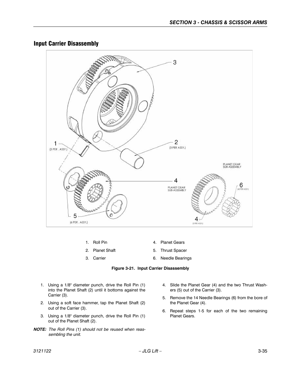 Input carrier disassembly, Input carrier disassembly -35 | JLG M4069 ANSI Service Manual User Manual | Page 63 / 150