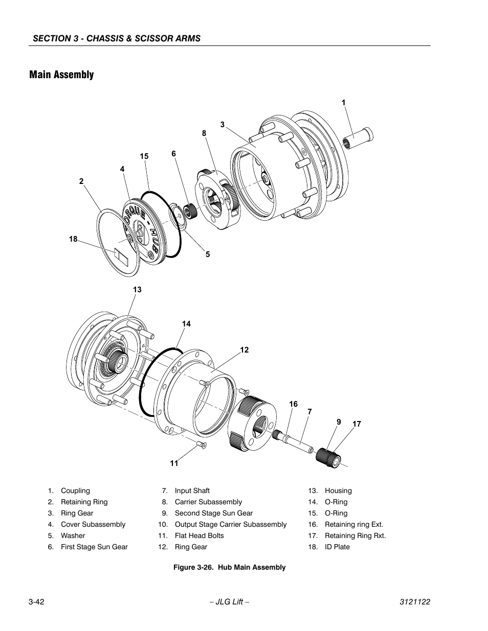 Main assembly, Hub main assembly -42 | JLG M4069 ANSI Service Manual User Manual | Page 70 / 150