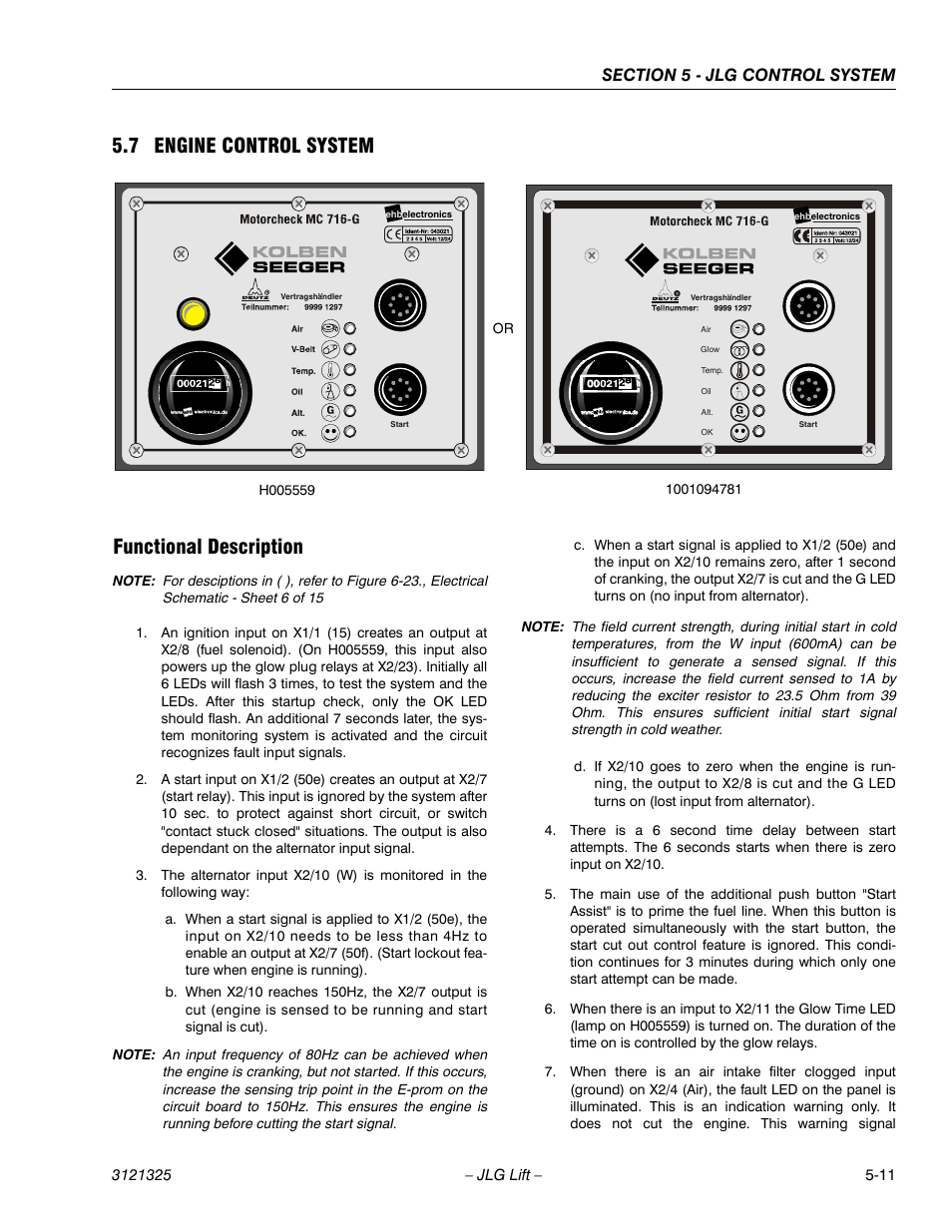 7 engine control system, Functional description, Engine control system -11 | Functional description -11, 7 engine control system functional description | JLG 80SL Service Manual User Manual | Page 117 / 162