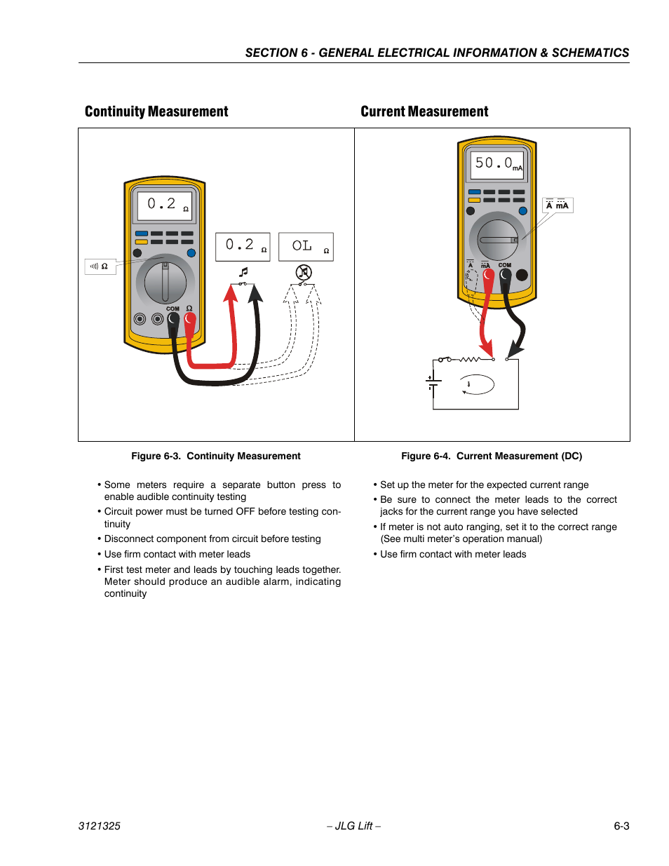 Continuity measurement -3, Current measurement (dc) -3, Continuity measurement current measurement | JLG 80SL Service Manual User Manual | Page 121 / 162